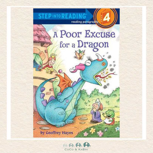 A Poor Excuse for a Dragon Step into Reading paperback featuring Fred the dragon, a giant, and a witch in a quirky fantasy setting