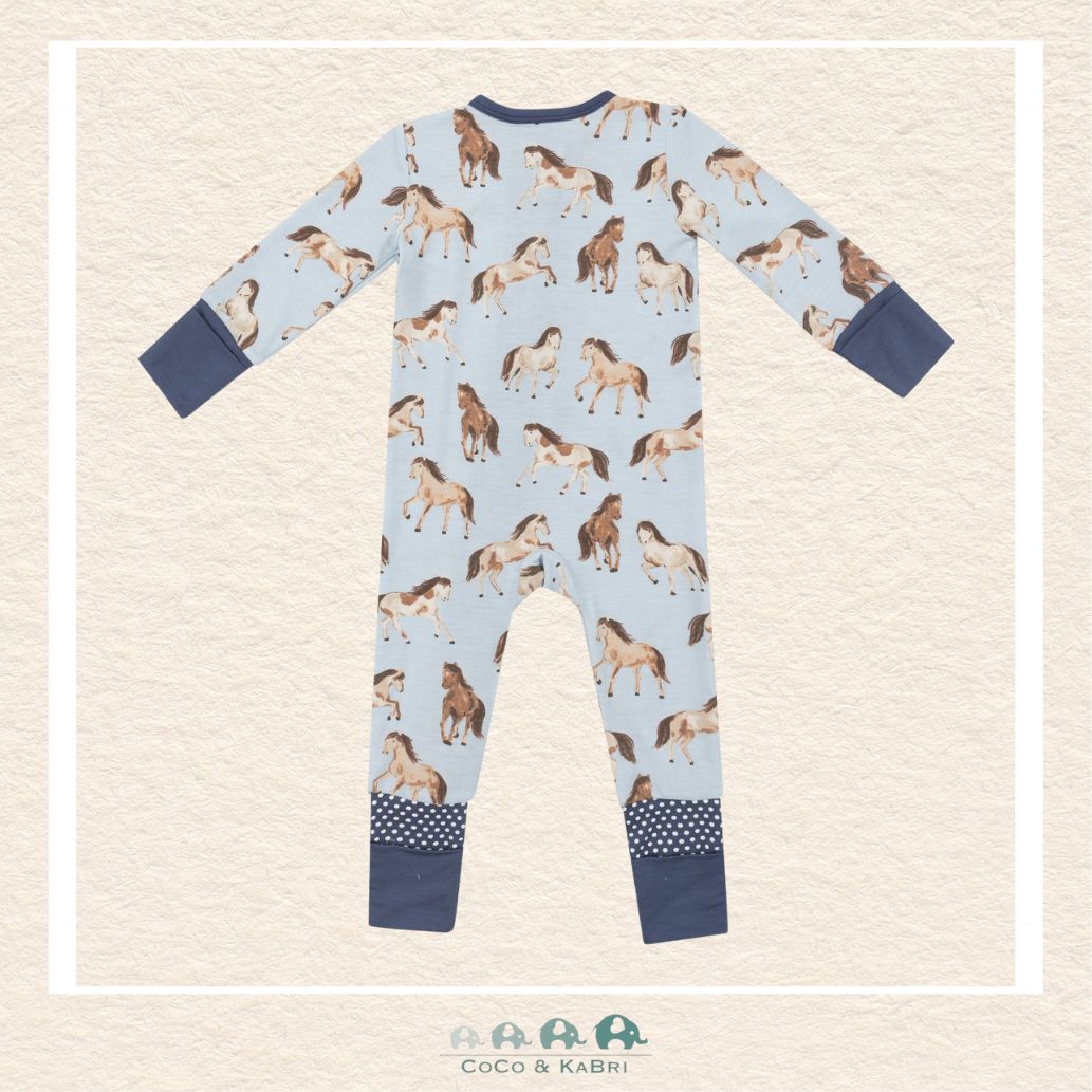 Angel Dear: Bamboo Horses 2 Way Zipper Romper - Blue, CoCo & KaBri Children's Boutique