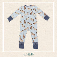 Angel Dear: Bamboo Horses 2 Way Zipper Romper - Blue, CoCo & KaBri Children's Boutique