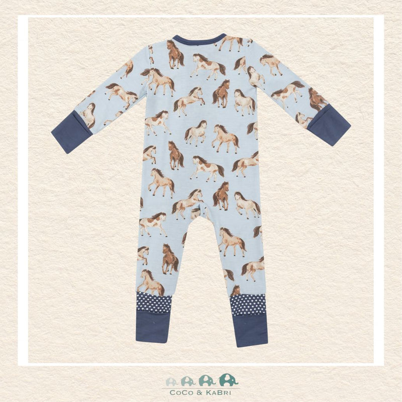 Angel Dear: Bamboo Horses 2 Way Zipper Romper - Blue, CoCo & KaBri Children's Boutique