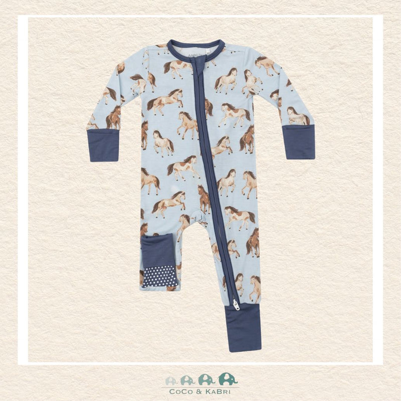 Angel Dear: Bamboo Horses 2 Way Zipper Romper - Blue, CoCo & KaBri Children's Boutique