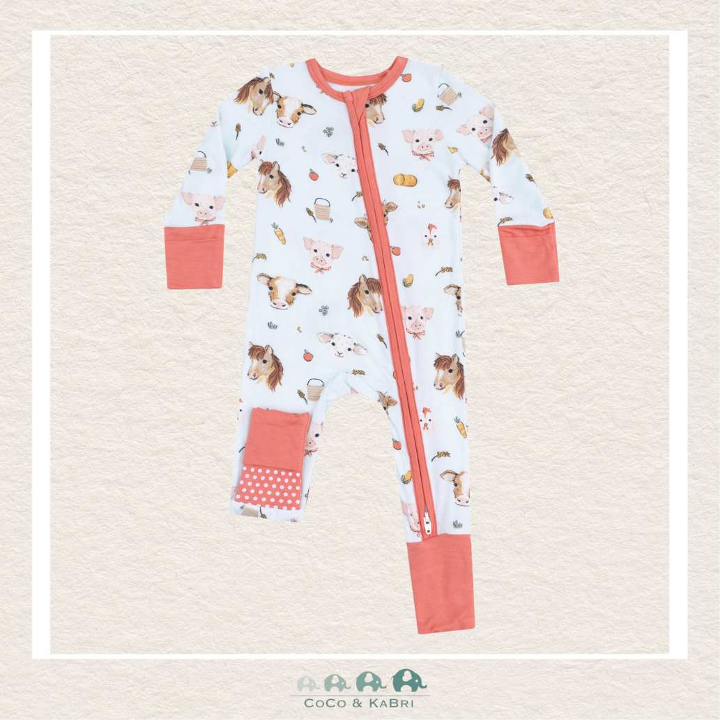 Angel Dear: Bamboo Vintage Animals Faces Blue 2 Way Zipper Romper, CoCo & KaBri Children's Boutique