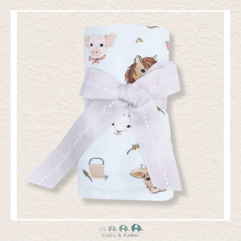 Angel Dear: Bamboo Vintage Animals Faces Blue Swaddle Blanket, CoCo & KaBri Children's Boutique