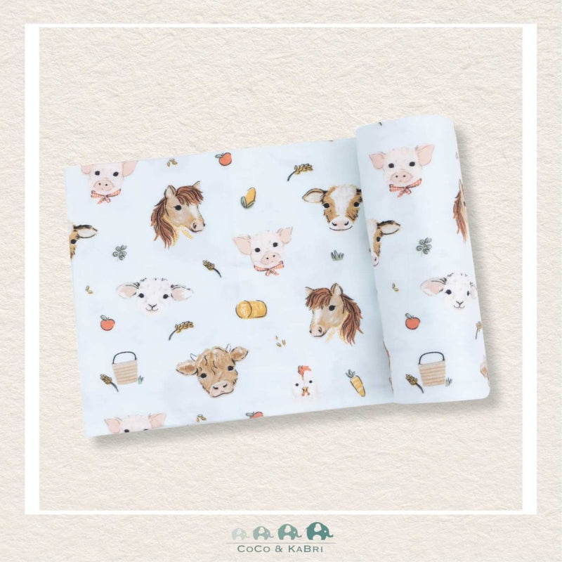 Angel Dear: Bamboo Vintage Animals Faces Blue Swaddle Blanket, CoCo & KaBri Children's Boutique