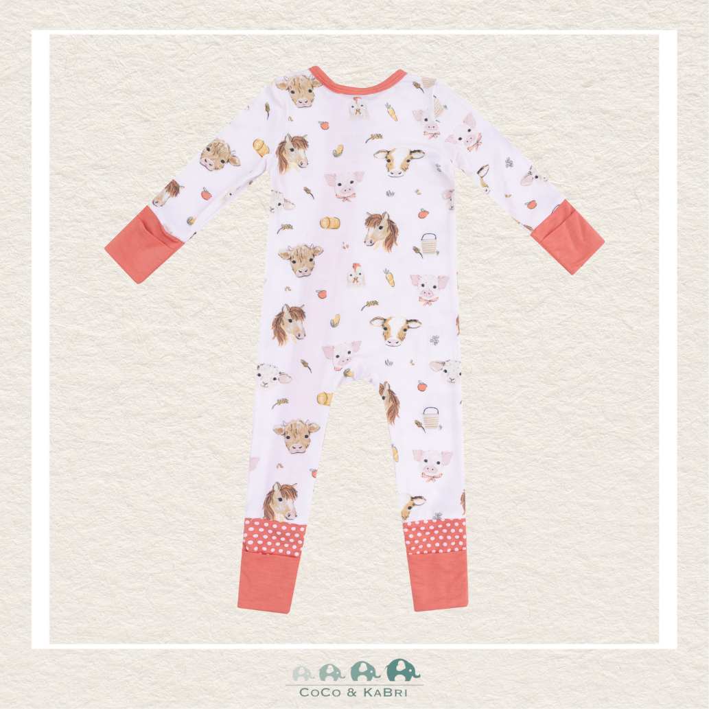 Angel Dear: Bamboo Vintage Animals Faces Pink 2 Way Zipper Romper, CoCo & KaBri Children's Boutique