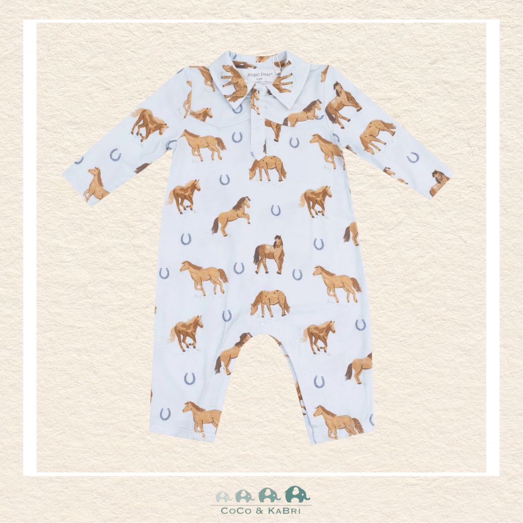 Angel Dear: Blue Horses Cowboy Romper, CoCo & KaBri Children's Boutique