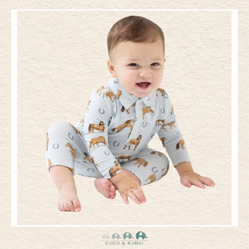 Angel Dear: Blue Horses Cowboy Romper, CoCo & KaBri Children's Boutique