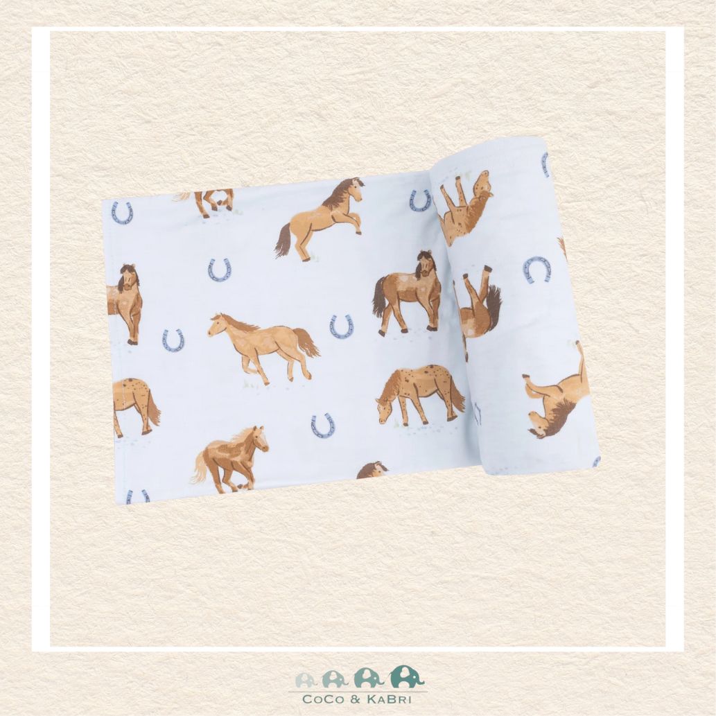 Angel Dear: Blue Horses - Swaddle Blanket, CoCo & KaBri Children's Boutique