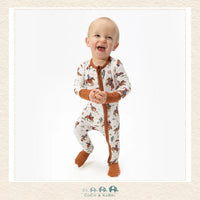 Angel Dear Buckaroo Western Convertible Romper on infant showing the soft bamboo fit and sophisticated frontier boutique style | Canada