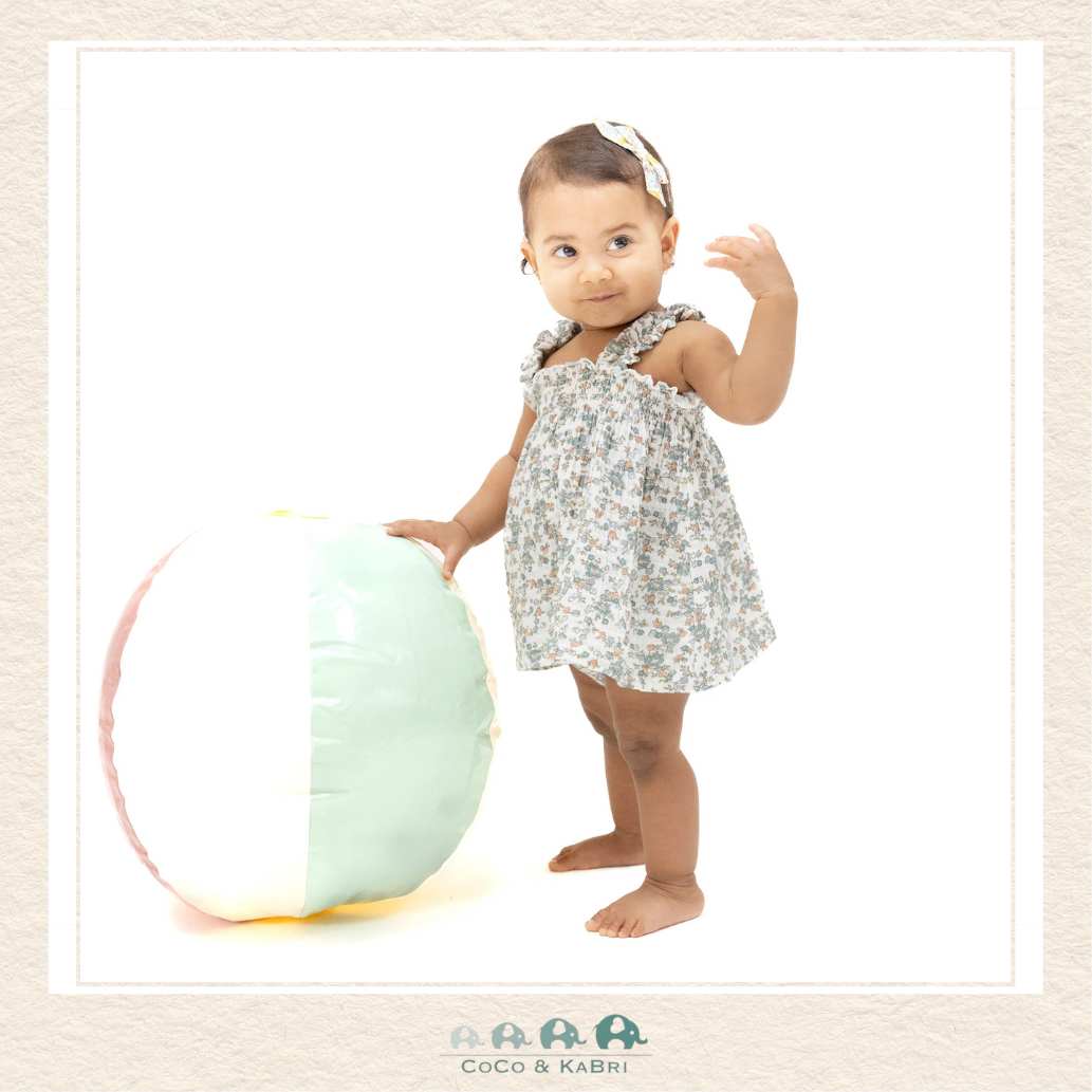 Angel Dear Camille Floral Top and Bloomer set on child showing the airy organic muslin fit and whimsical ruffled silhouette | Canada