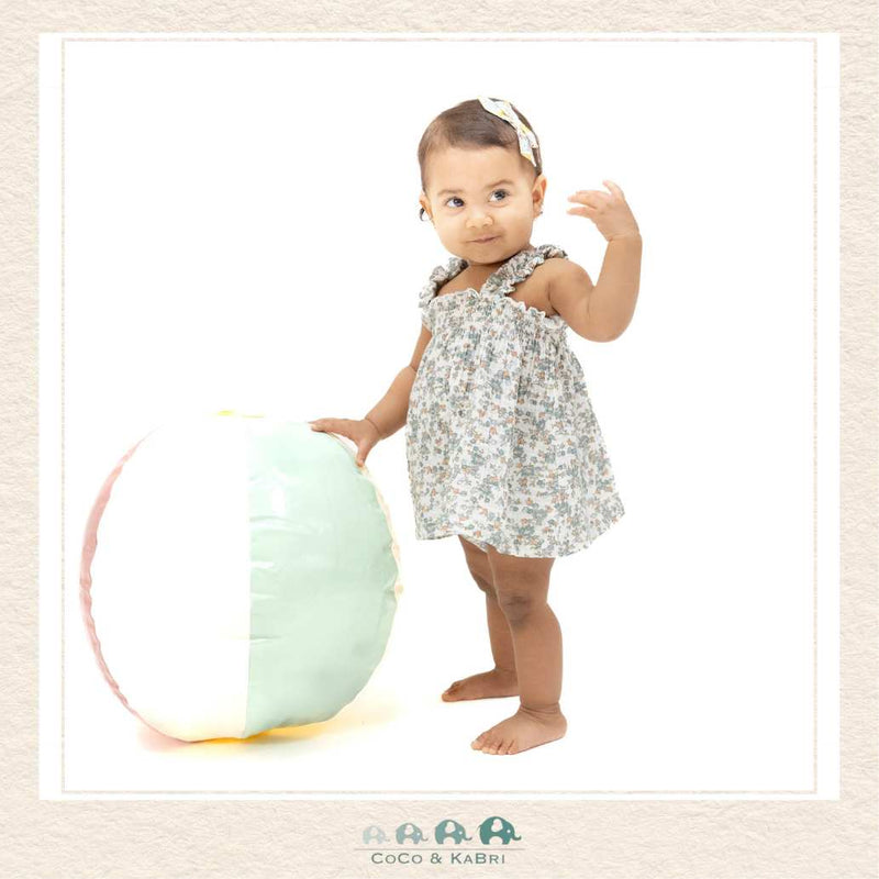 Angel Dear Camille Floral Top and Bloomer set on child showing the airy organic muslin fit and whimsical ruffled silhouette | Canada