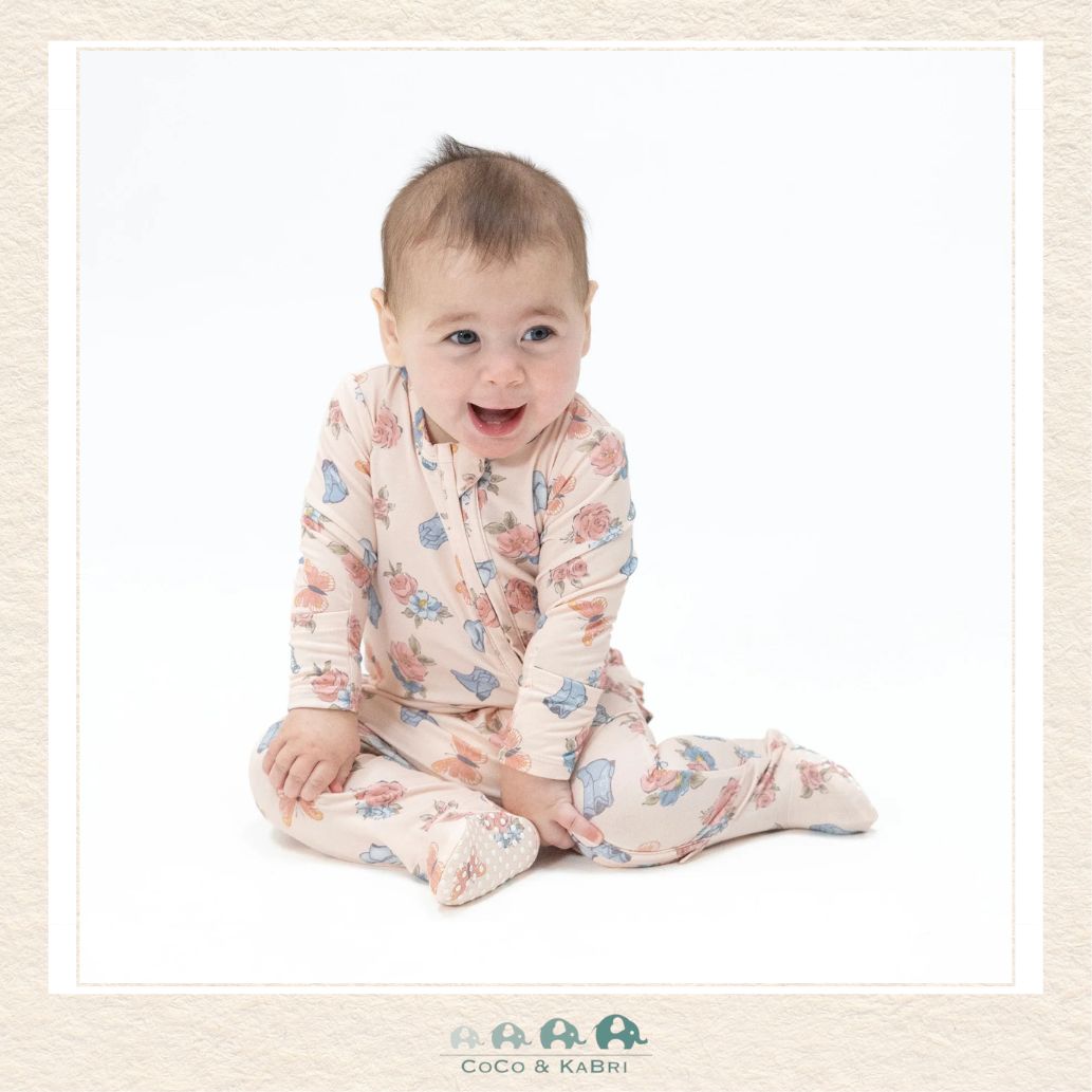 Angel Dear Country Girl Boots Ruffle Back Footie on infant showing the soft bamboo fit and whimsical Western boutique style | Canada