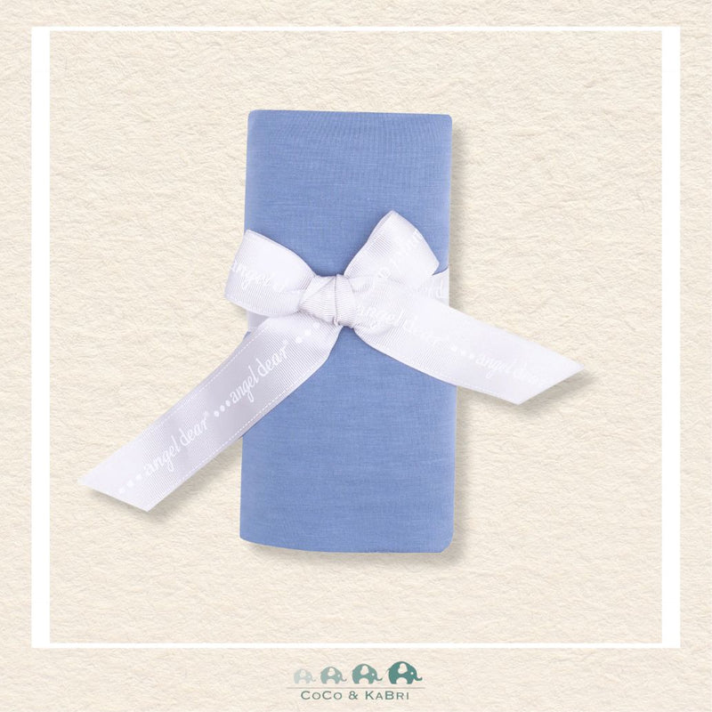 Angel Dear Country Solid Blue swaddle blanket rolled out showing the generous size and buttery-soft solid bamboo texture | Canada