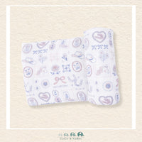 Angel Dear Country Western Heirlooms swaddle blanket rolled out showing the generous size and vintage hand-drawn western motifs on soft bamboo | Canada