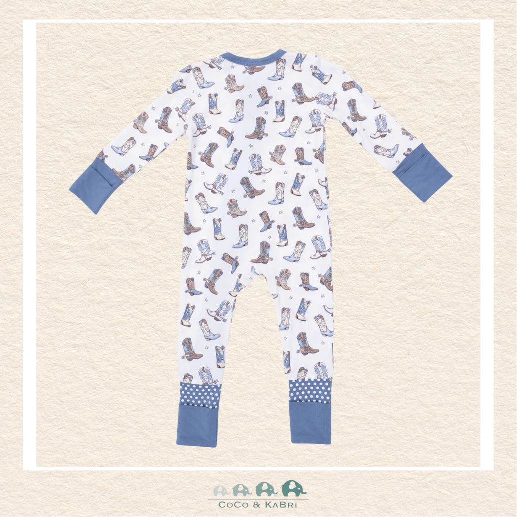 Back view of Angel Dear baby boys convertible romper showing the high-quality construction and flexible fit for active play | Canada