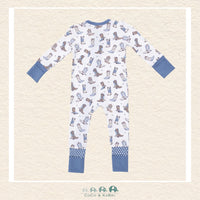 Back view of Angel Dear baby boys convertible romper showing the high-quality construction and flexible fit for active play | Canada