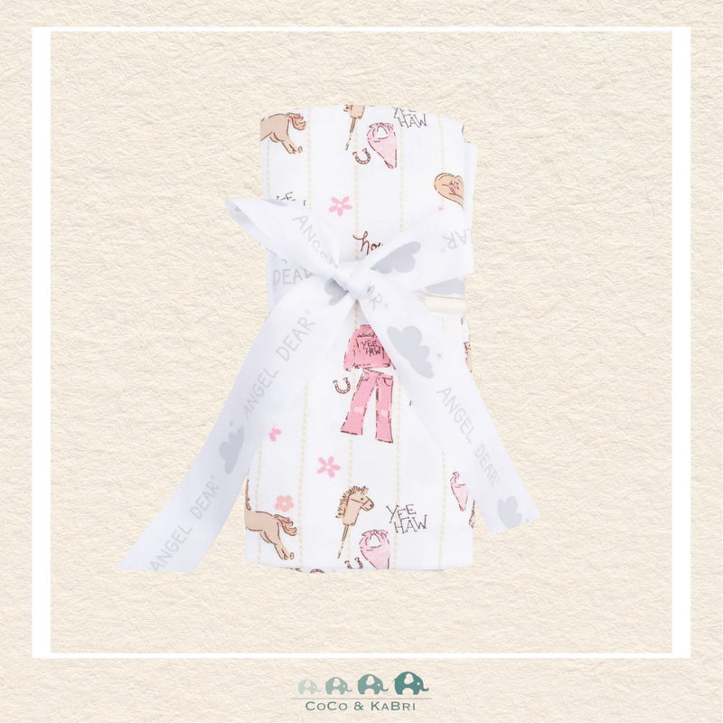 Angel Dear Cowgirl Nursery swaddle blanket rolled and tied with a boutique ribbon for a charming western-themed gift presentation | Canada