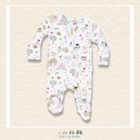 Front view of Angel Dear Cute Farm Animals Pink footie featuring a convenient 2-way zipper and protective chin guard for easy changes | Canada