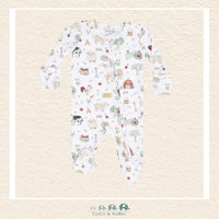 Front view of Angel Dear Cute Farm Animals footie featuring a convenient 2-way zipper and curated animal illustrations | Canada