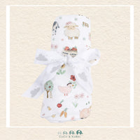 Angel Dear Cute Farm Animals Uni swaddle blanket rolled and tied with a boutique ribbon for a charming gender-neutral ranch gift presentation | Canada