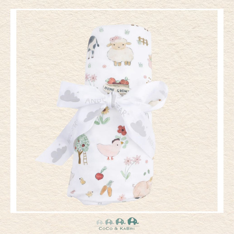 Angel Dear Cute Farm Animals Uni swaddle blanket rolled and tied with a boutique ribbon for a charming gender-neutral ranch gift presentation | Canada