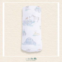 Angel Dear Farm Animal Party swaddle blanket rolled for a festive, ranch-themed gift presentation | Canada