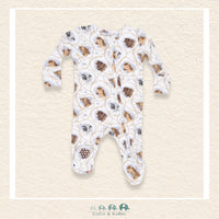 Front view of Angel Dear Farm Animals footie featuring a convenient 2-way zipper and detailed rope cameo illustrations | Canada