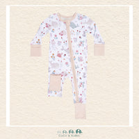 Front view of Angel Dear Garden Sea Creatures romper featuring a convenient 2-way zipper and detailed underwater animal illustrations | Canada