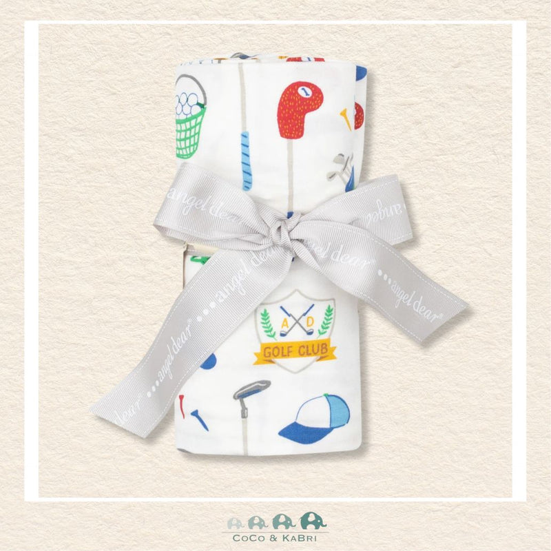 Angel Dear Golf Club swaddle blanket rolled and tied with a boutique ribbon for a sophisticated, sport-themed gift presentation | Canada