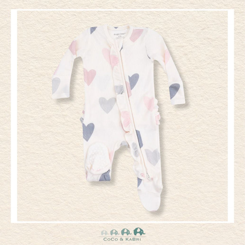 Angel Dear: Hearts Modal Ribbed 2 Way Ruffle Zipper Footie, CoCo & KaBri Children's Boutique