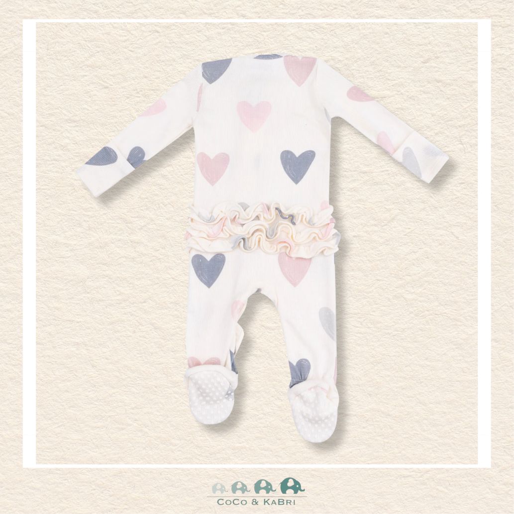 Angel Dear: Hearts Modal Ribbed 2 Way Ruffle Zipper Footie, CoCo & KaBri Children's Boutique