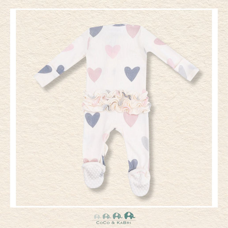 Angel Dear: Hearts Modal Ribbed 2 Way Ruffle Zipper Footie, CoCo & KaBri Children's Boutique