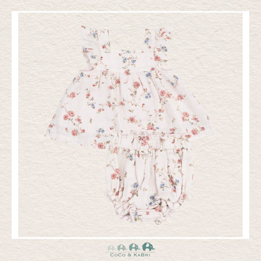 Angel Dear: Muslin Climbing Roses Pinafore & High Waisted Diaper Cover, CoCo & KaBri Children's Boutique