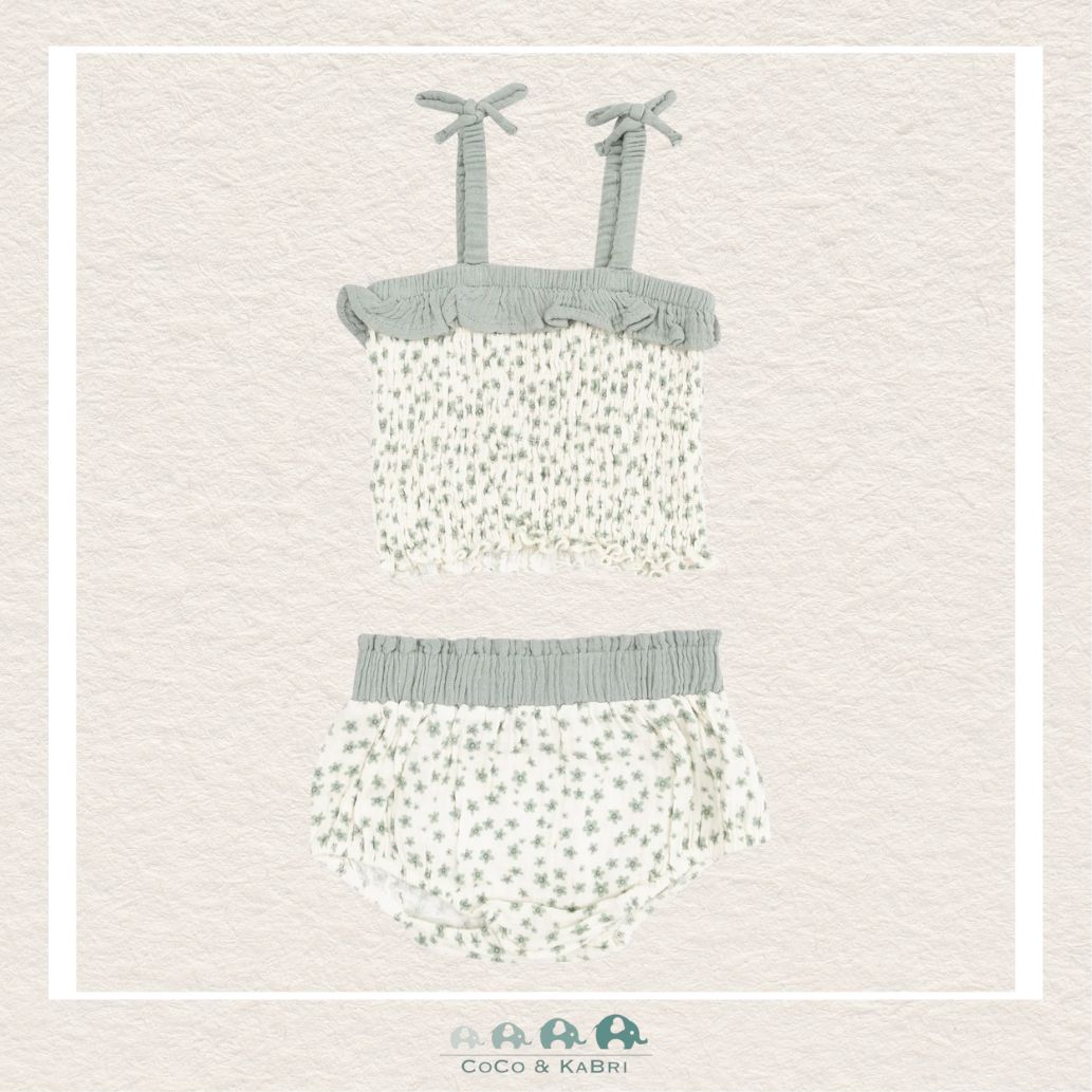 Angel Dear: Muslin Jadeite Simple Floral Smocked Ruffle Top And Bloomer, CoCo & KaBri Children's Boutique