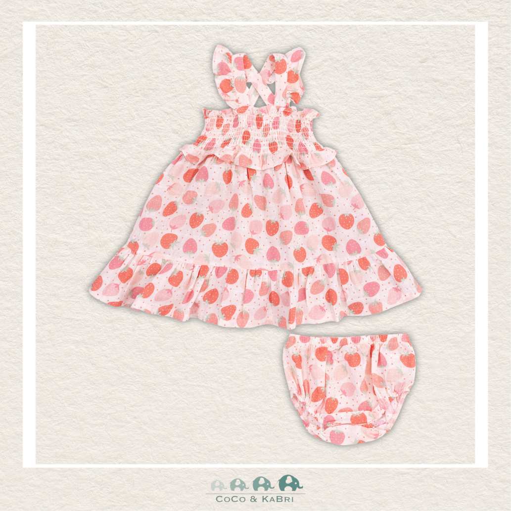 Angel Dear: Muslin Strawberry Bliss Smocked Ruffle Sundress & Diaper Cover, CoCo & KaBri Children's Boutique