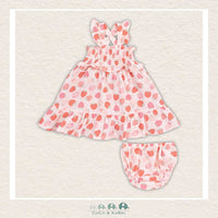 Angel Dear: Muslin Strawberry Bliss Smocked Ruffle Sundress & Diaper Cover, CoCo & KaBri Children's Boutique