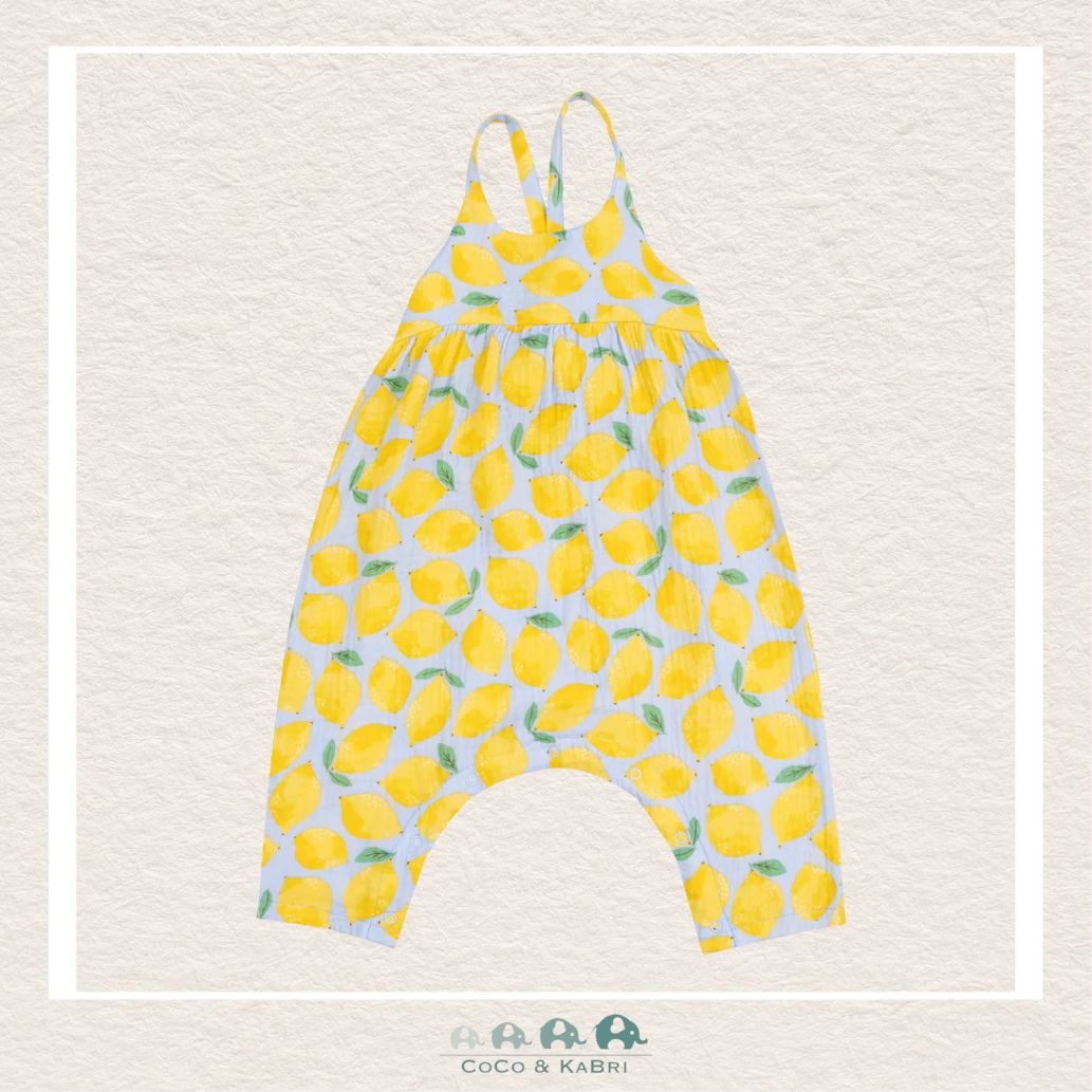 Angel Dear: Muslin Sunny Lemons Tie Back Romper, CoCo & KaBri Children's Boutique