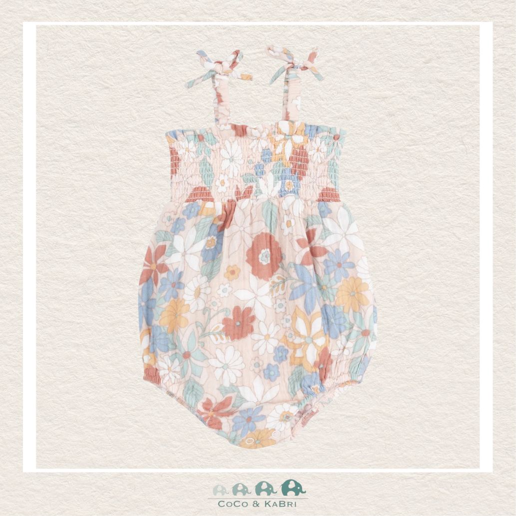 Angel Dear: Muslin Tropical Retro Floral Tie Strap Smocked Bubble, CoCo & KaBri Children's Boutique