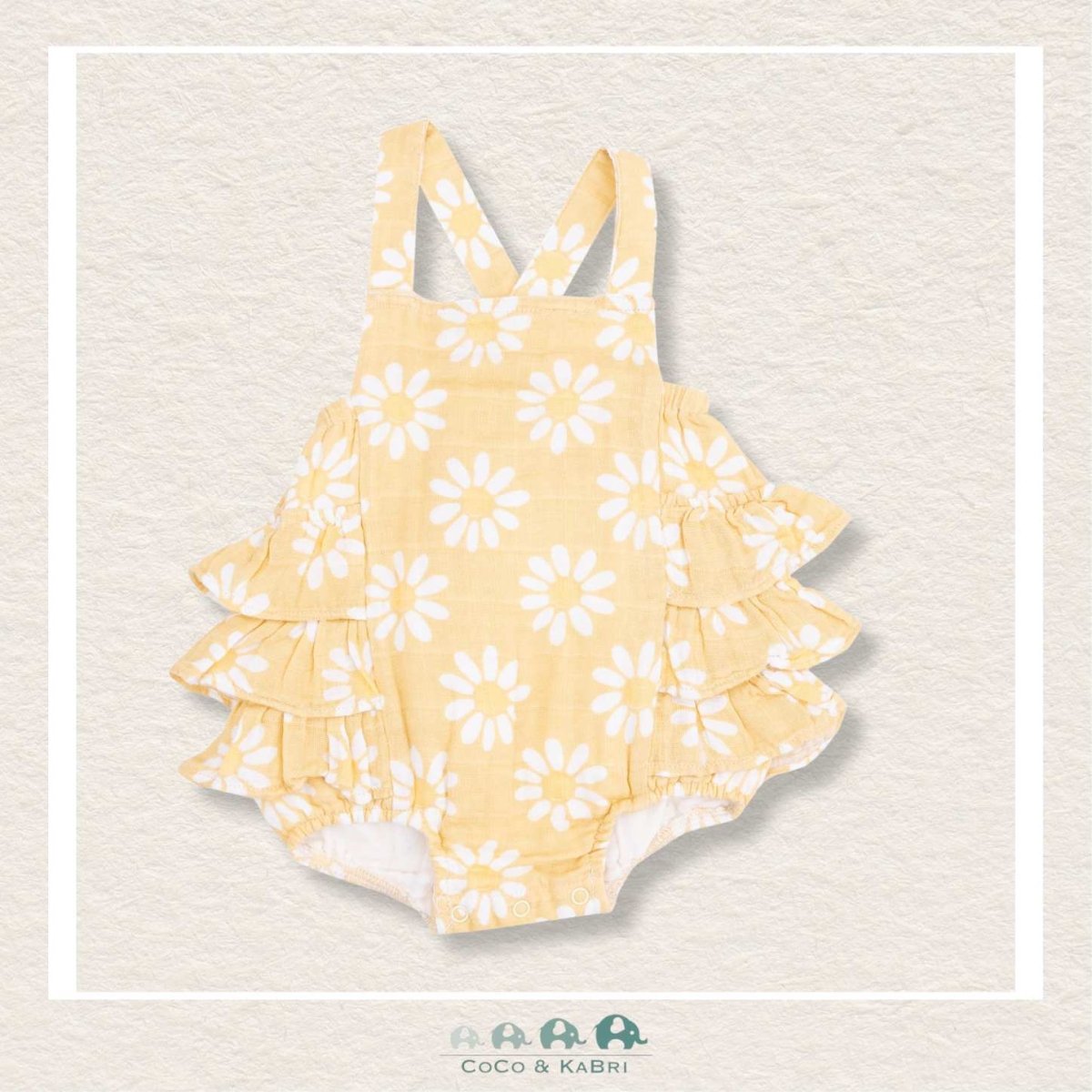 Angel Dear: Muslin Yellow Mod Daisy Ruffle Sunsuit, CoCo & KaBri Children's Boutique