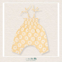 Angel Dear: Muslin Yellow Mod Daisy Tie Strap Smocked Romper, CoCo & KaBri Children's Boutique