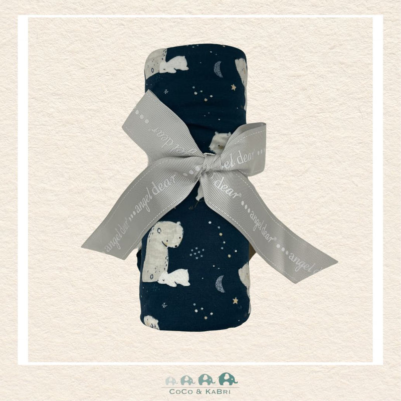 Angel Dear Night Sky Bear swaddle blanket rolled and tied with a boutique ribbon for a serene celestial-themed gift presentation | Canada