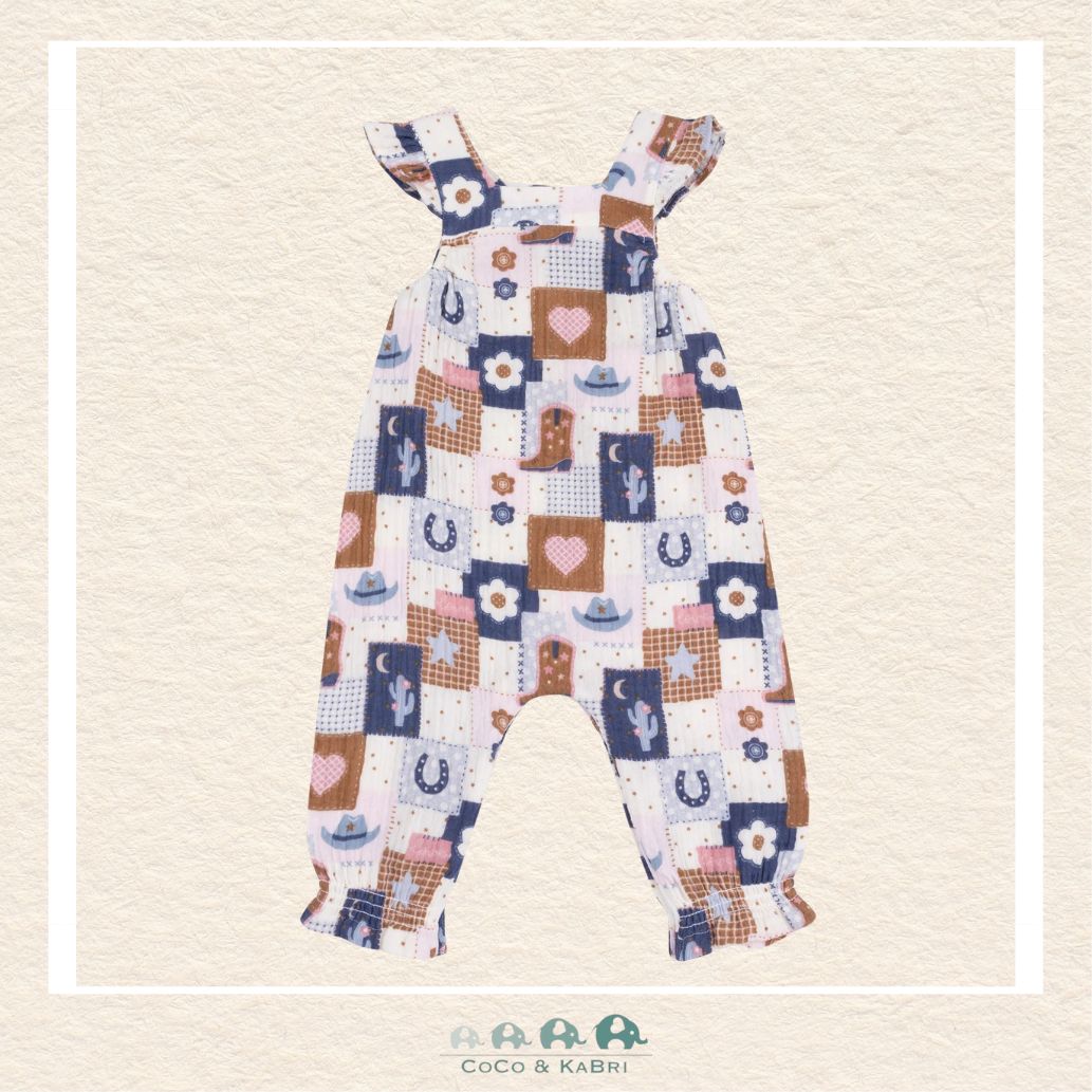 Angel Dear: Patchwork Cowgirl - Smocked Overall and Ribbed Bodysuit Set, CoCo & KaBri Children's Boutique