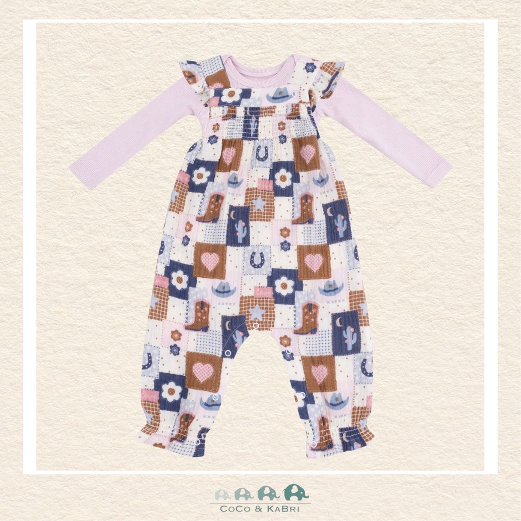 Angel Dear: Patchwork Cowgirl - Smocked Overall and Ribbed Bodysuit Set, CoCo & KaBri Children's Boutique