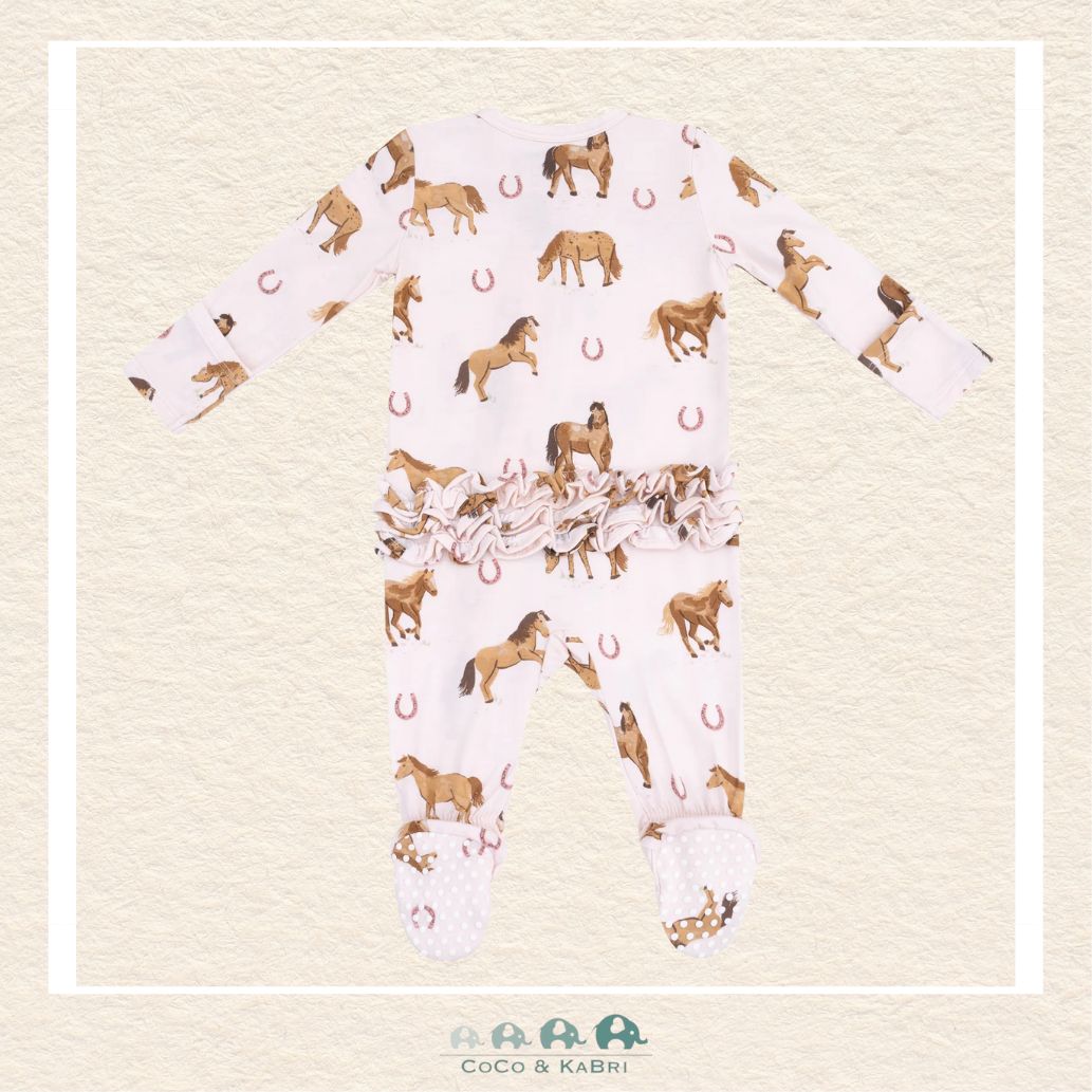Angel Dear: Pink Horses - 2 Way Zipper Ruffle Back Footie, CoCo & KaBri Children's Boutique