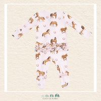 Angel Dear: Pink Horses - 2 Way Zipper Ruffle Back Footie, CoCo & KaBri Children's Boutique