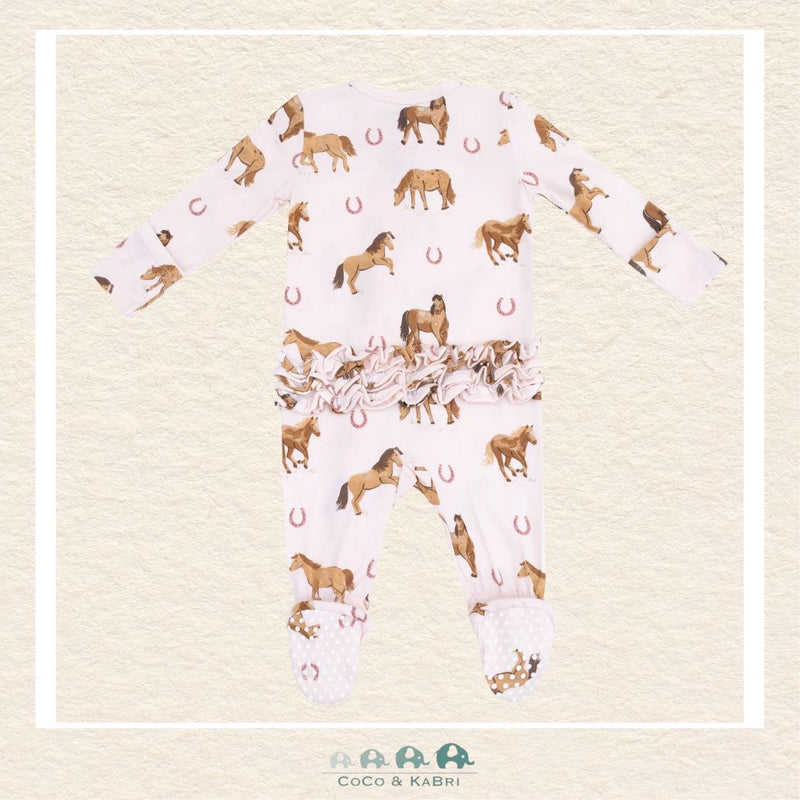 Angel Dear: Pink Horses - 2 Way Zipper Ruffle Back Footie, CoCo & KaBri Children's Boutique