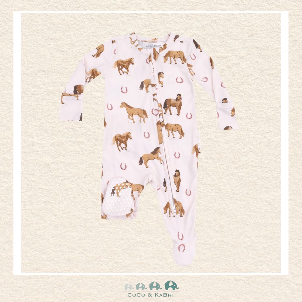 Angel Dear: Pink Horses - 2 Way Zipper Ruffle Back Footie, CoCo & KaBri Children's Boutique