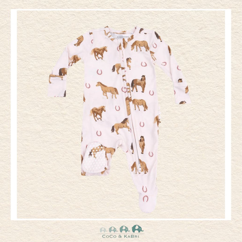 Angel Dear: Pink Horses - 2 Way Zipper Ruffle Back Footie, CoCo & KaBri Children's Boutique
