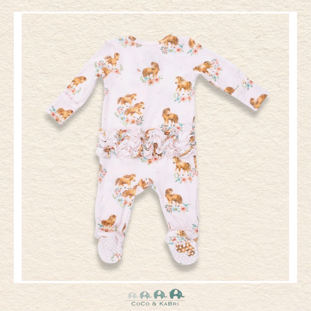 Back view of Angel Dear Pink Ponies sleeper showing the sweet ruffle detailing and spirited horse print | Canada