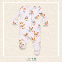 Front view of Angel Dear Pink Ponies footie featuring a convenient 2-way zipper and protective chin guard for easy changes | Canada